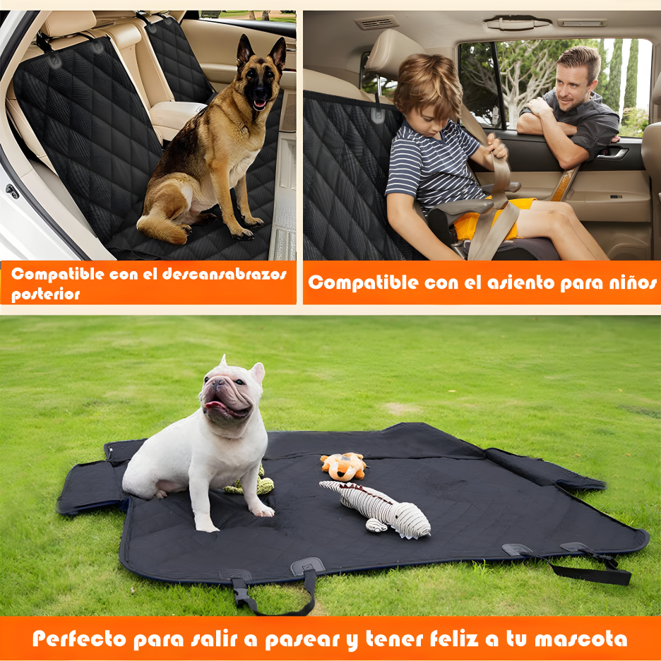 Protector de asiento trasero para tu vehiculo. Lleva a tus mascotas de paseo sin preocupaciones.