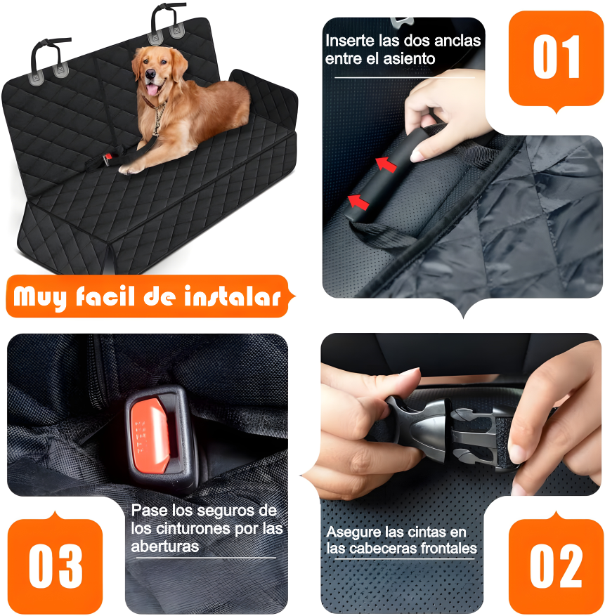 Protector de asiento trasero para tu vehiculo. Lleva a tus mascotas de paseo sin preocupaciones.