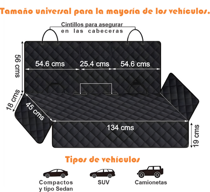 Protector de asiento trasero para tu vehiculo. Lleva a tus mascotas de paseo sin preocupaciones.